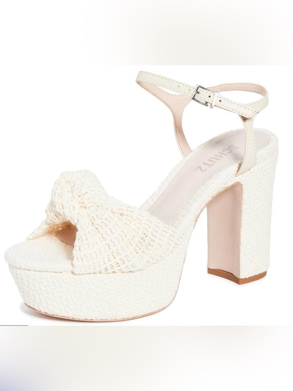 SCHUTZ Cream/Ecru Crochet knotted Ankle-Strap platforms